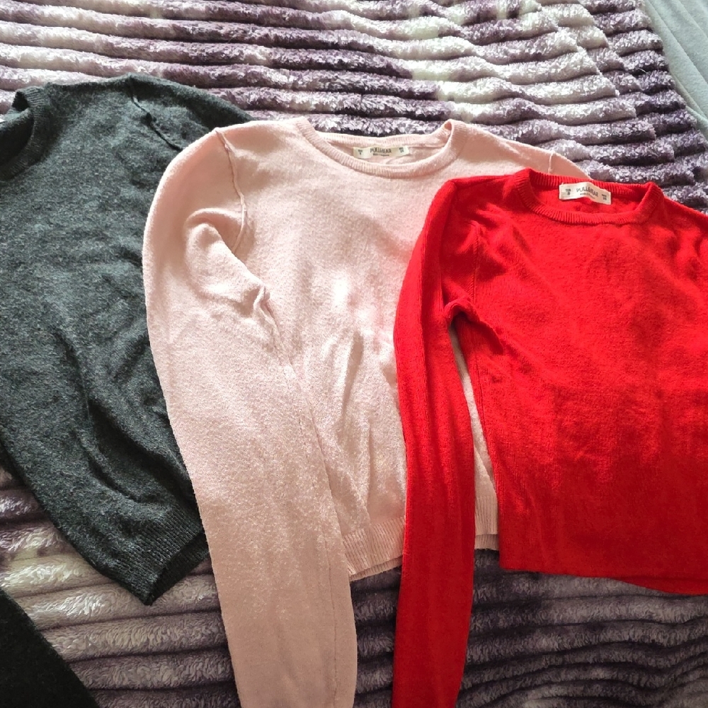 Pull&Bear Women's Crewneck Sweaters - Red, Pink, Gray Y2K